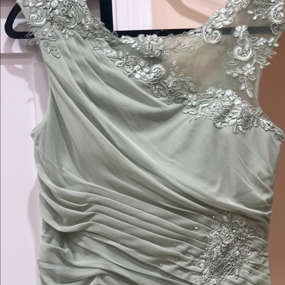Azazie Green Asymmetrical Ruched Gown